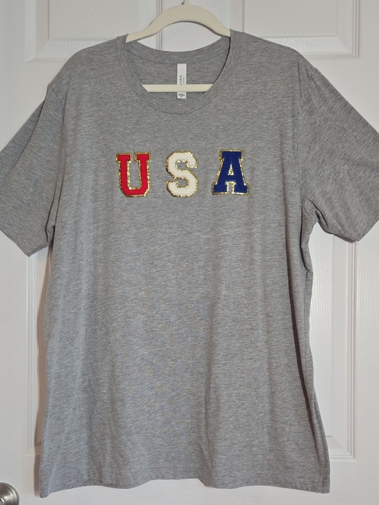 Bella Canvas Tops - Bella Canvas Gray USA Sequin Patch Tee Size XL P2P 23-26"